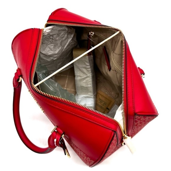 Michael Kors Medium Duffle Satchel Crossbody Bag & Large Double Zip Wallet Red - Picture 7 of 15